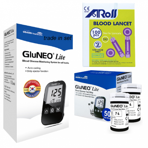 GLUNEO LITE GLUCOSE MONITORING TEST STRIP 50S AROS LANCET 100S RSP